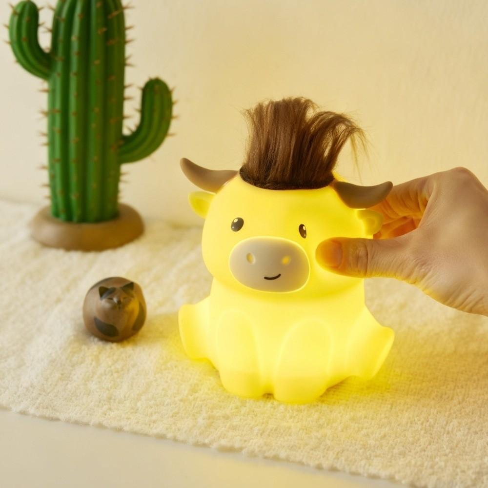 Cartoon Novelty Highland Cow Night Light Dimmable Timing Rechargeable LED Lamp Squishy Cute Bedside Nightlight for Breastfeeding