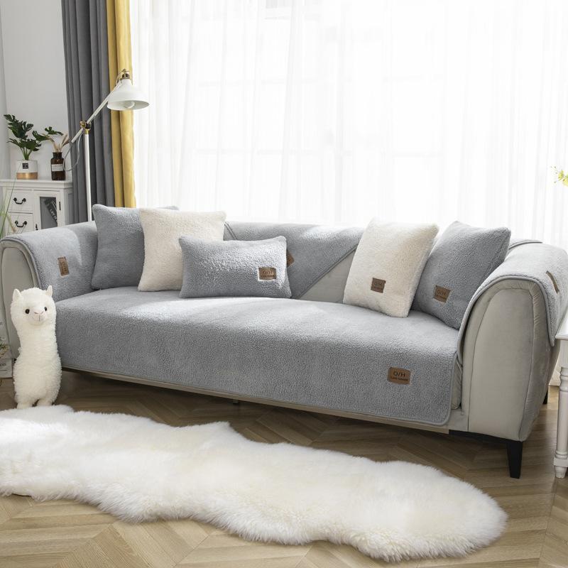 

Winter Lambskin Sofa Cushion Thickened Fleece Non-Slip Leather Cover High-End Nordic Simple Cozy Home Decor 70*70
