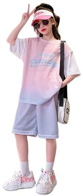 KOSIKINI Kurzarm und Shorts Koreanisch Locker Resort Größen Trainingsanzug Oberteil und Hose Niedliche Kleidung Grundschulmädchen T-Shirt Set, Stil,