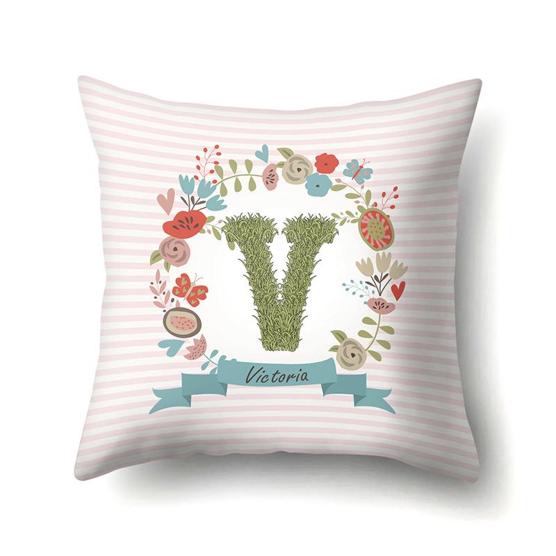 Polyester Pillowcase Car Decoration Home 26 English Letters Plant Wavy Print Pillowcase