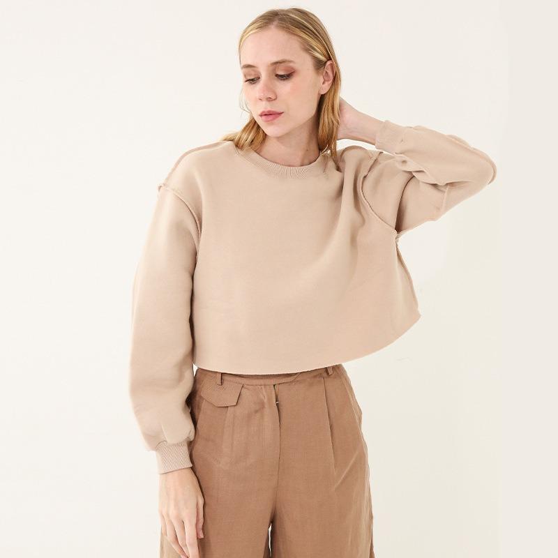 Cropped Fleece Long Sleeve Workout Yoga Sweatshirt For Women