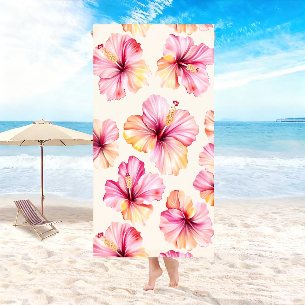 Coastal Wave Floral Letter Beach Towel Oversized Soft Microfiber Bath Towel For Beach Party Swimming Holiday Gym Towel