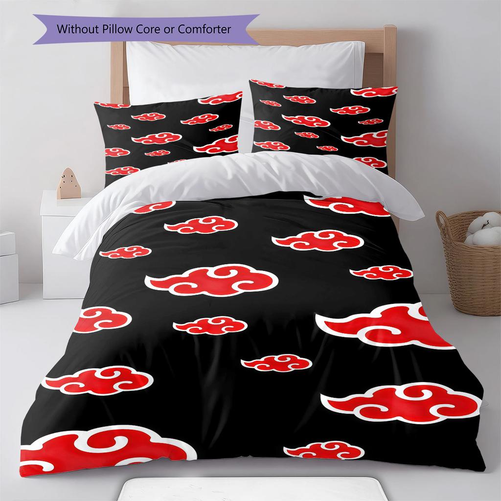 Naruto Pattern Bedding Quilt Set Quilt Cover Pillowcase Home Birthday Gift(1 * Duvet Cover + 2 * Pillowcase, Without Core)