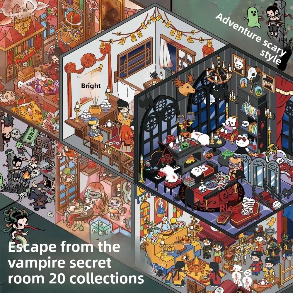 Horror Theme Cabin Scene Stickers PET Pocket Toy Game Book Visual Stacking Sticker Creative Play