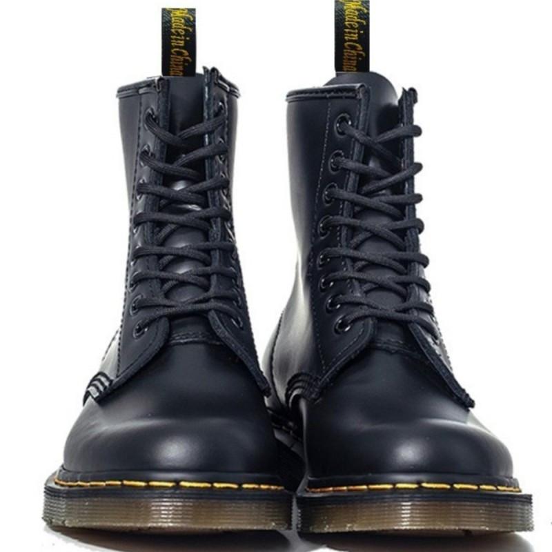 Black 8 Eye Leather Boots High Top Lace Up Unisex Short Boots Biker Boots