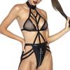 Ladies Sexy Interesting  Skinny Hollow   Leather Bodysuit Set
