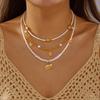 Mehrschichtige Reisperlen-Muschel-Seestern-Anhänger-Halskette für Damen Herren Handgefertigt Stern Schicht-Choker Sommer Strandurlaub Schmuck