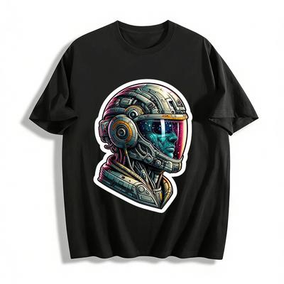 Trendiges Freizeit-Top im Cyberpunk-Stil mit futuristischem Astronauten-Print aus reiner Baumwolle