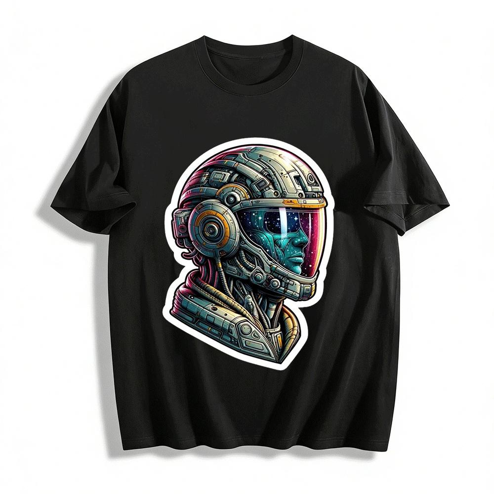 Cyberpunk Style Future Astronaut Print Trendy Casual Top Pure cotton T-shirt XXS