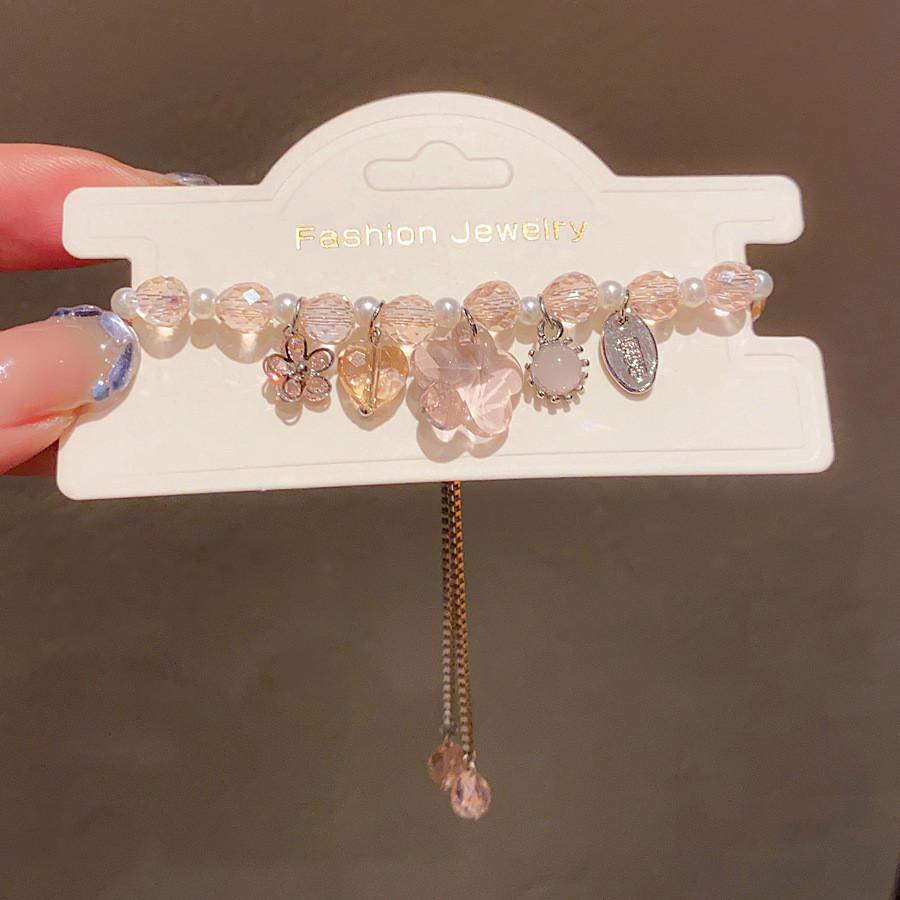 Elegant Artificial Pearl And Zircon Flower Charm Hand Chain For Female Accessories