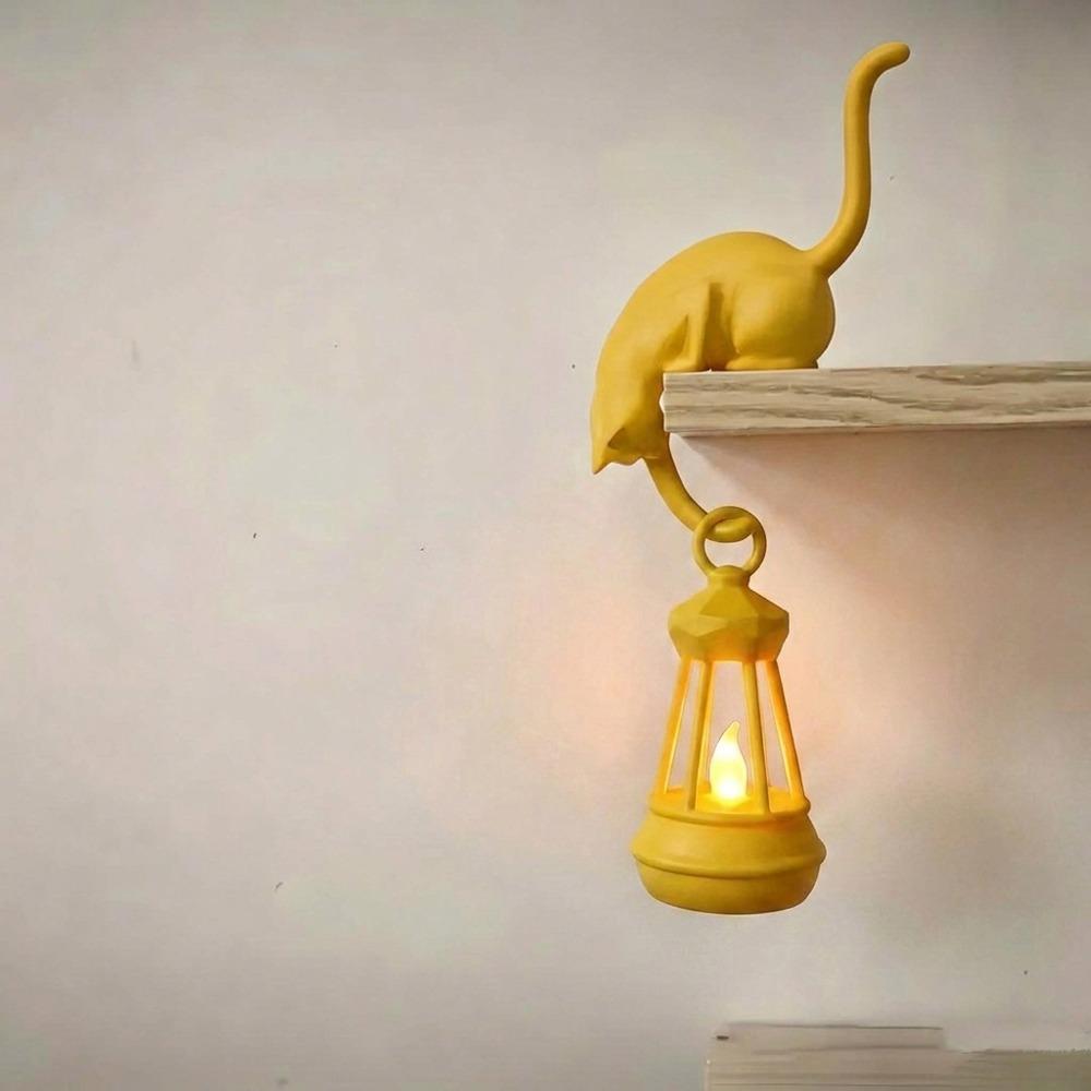 Cute Figurine Cat Wall Hook Light 3D Printed Cat Decor Lamp Cat Shaped Hook Desk Organization