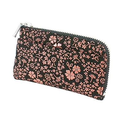 Inden-ya Coin Purse F-Coin Purse 05, Deer Leather, Black Base X Pink Lacquer, American Blue Pattern, 1005-51-166, 6.5cm X 11cm X 1.7cm, Black Base X