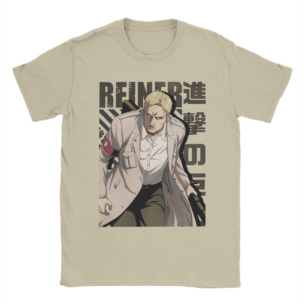 Men Reiner Brauns T Shirts AOT Anime Pure Cotton Clothing Casual Short Sleeve Crewneck Tee Shirt Plus Size T-Shirt