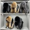 Nieuwe Winter Heren 100% Echt Zilver Vos Bont Bomber Hoed Wasbeer Bont Ushanka Pet Trapper Russische Man Ski Mutsen Petten Echt Leer