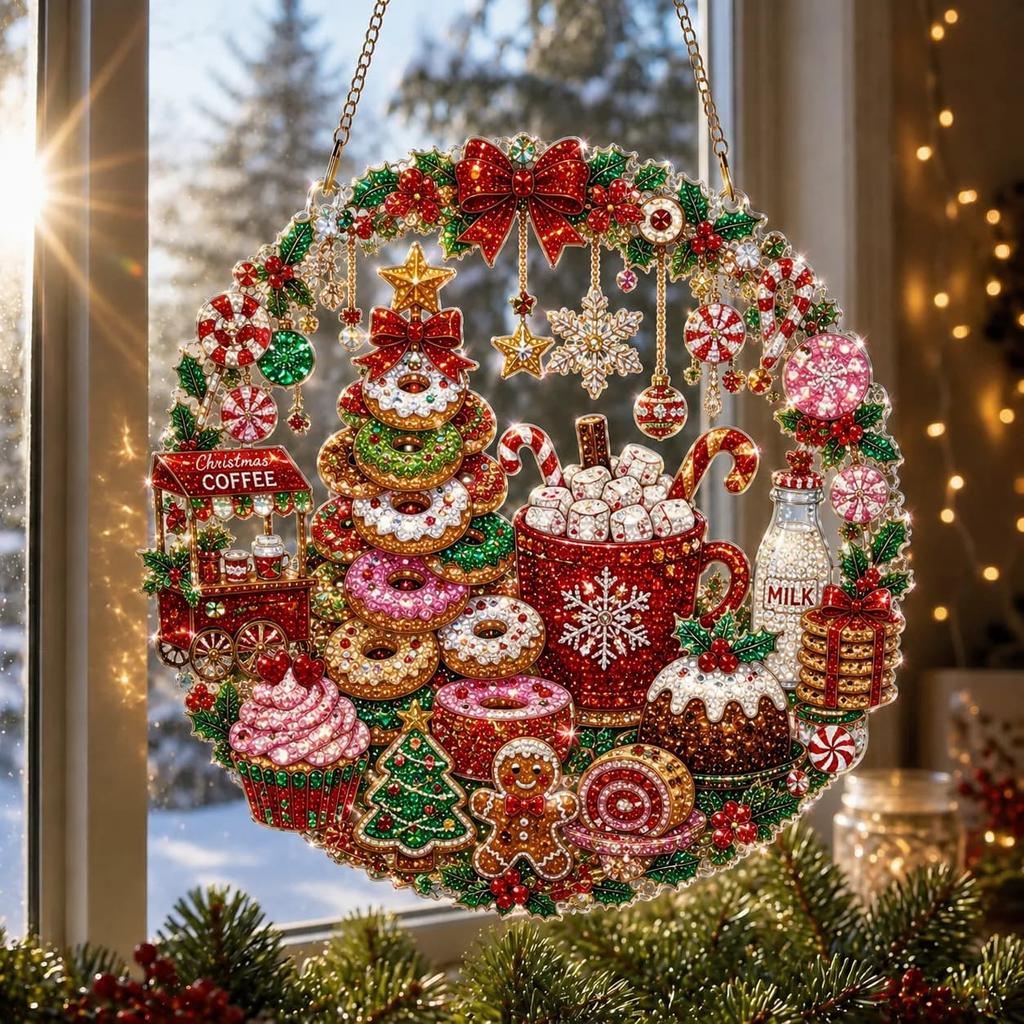 Christmas Carousel Diamond Art Hanging Ornament 5D DIY Pearl Diamond Painting Acrylic Pendant Xmas Tree Window Hanging Decor