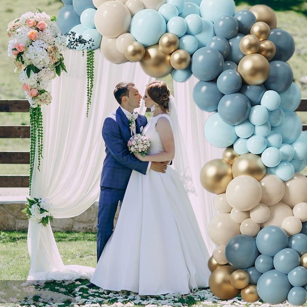 Blue and Gold Balloon Garland Set for Birthday and Baptism, 135 Pcs.