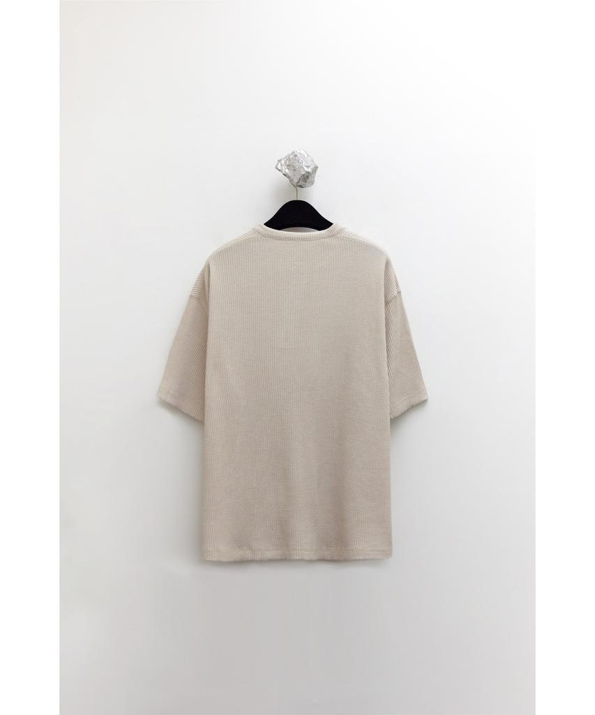YOUTH Waffle Henley Neck H/S T-Shirt - Light Beige