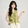 Polka Dot V-neck Chiffon Shirt Women's Summer French Ruffle Edge Sleeveless Thin Vest Lace-up Top Shirt
