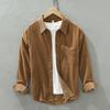 Spring Fall Shirts for Men Japanese Retro Style Corduroy Long Sleeve Men's Casual Shirt Daily Thin Coat Lapel Pocket 100 Cotton Button Shirt