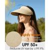 Fashion Sun Hats Visor for Women, Straw Beach Hat Adjustable Wide Brim Ponytail Packable for Summer Travel UPF 50