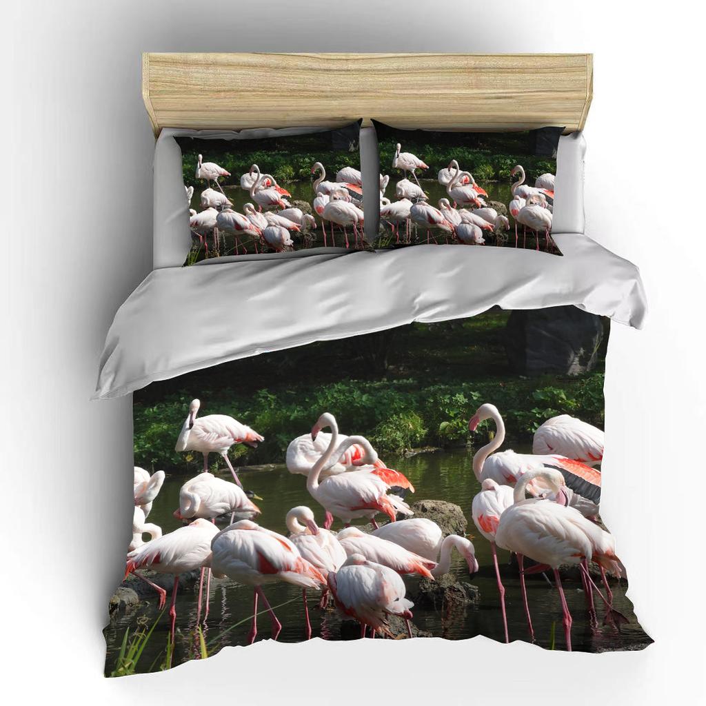 Flamingo cartoon cute bear kawaii Christmas gift king size double bed bedding set microfiber or polyester duvet cover set