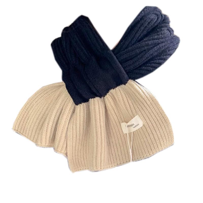 Colorblock Knit Small Scarf: Women's Autumn Winter Korean Style, Warm & Versatile for Students & Couples, Solid Color Snood