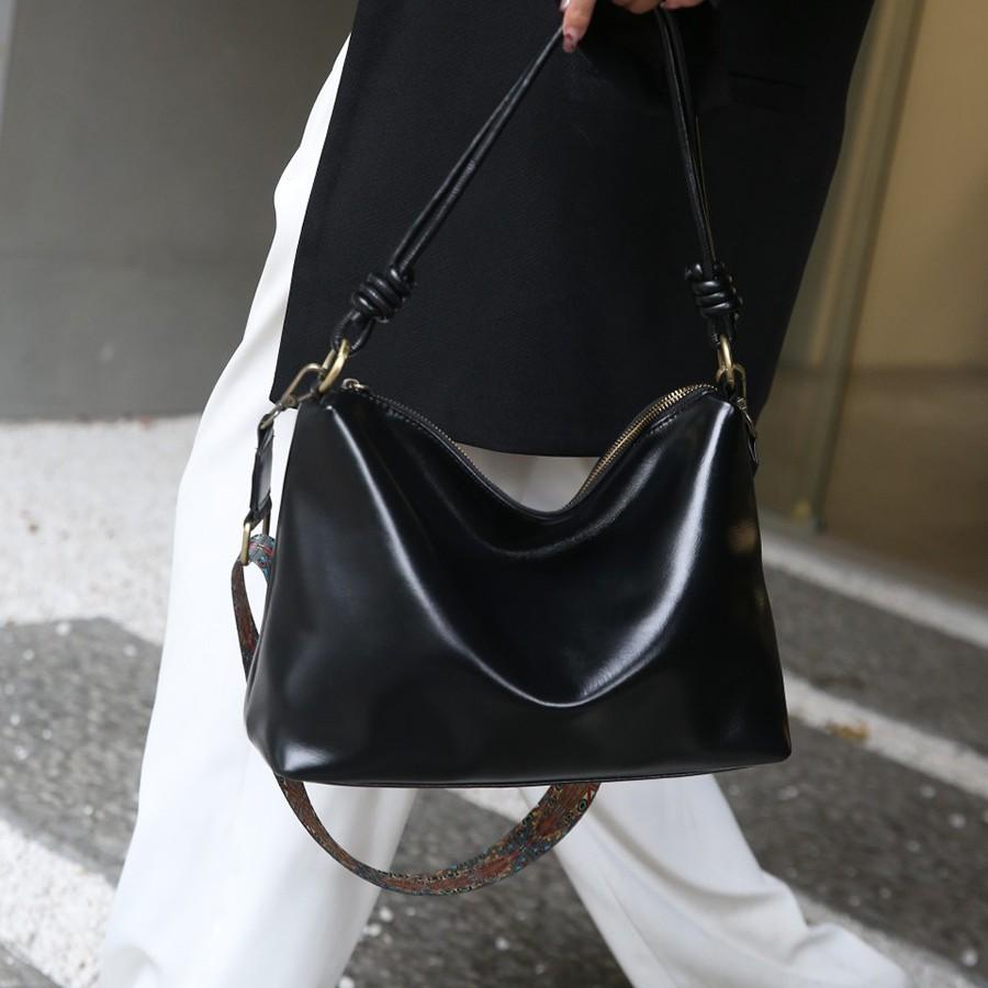 Genuine leather women's bag Korean version versatile first layer cowhide women's underarm wide shoulder strap single shoulder soft leather bucket bag