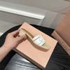 Sheepskin version~ Straw flat bottom square head vacation one-word slippers women's summer wear sandals half slippers