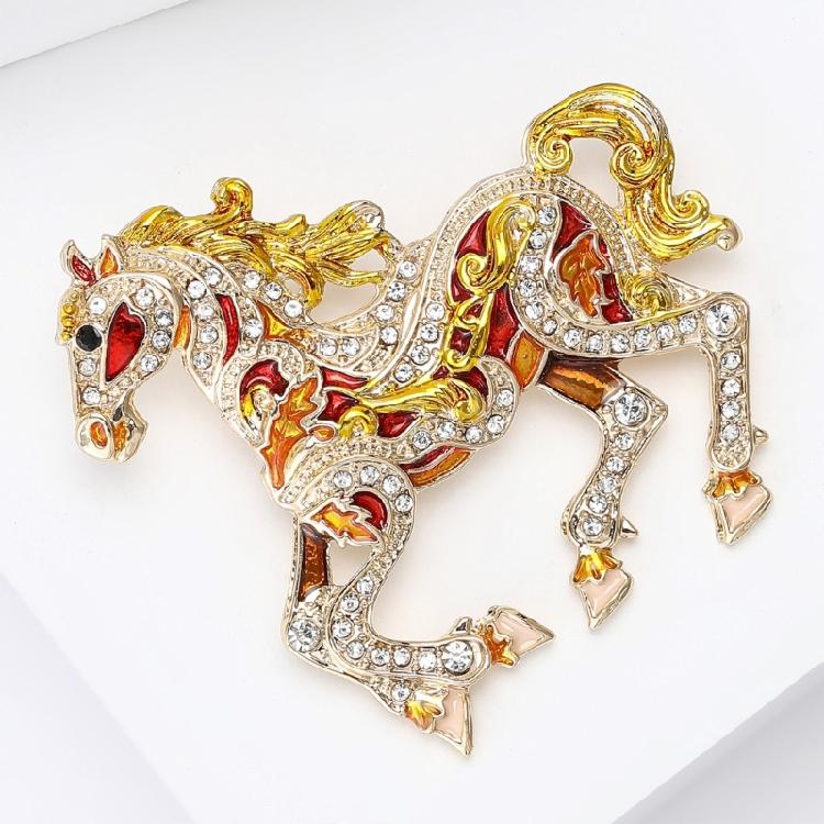 Rhinestones Embellishments Horse Brooch Enamel Animal Lapel Accessory With Crystal Details For Everyday Wear