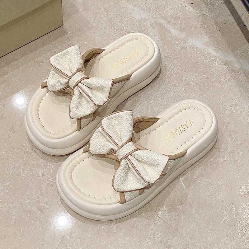 

Fashion Women Slippers New Summer Casual Shoes Versatile Thick Sole Sandals Woman Outwear Bow Beach Slippers Sexy Slides Zapatos Mujer 35