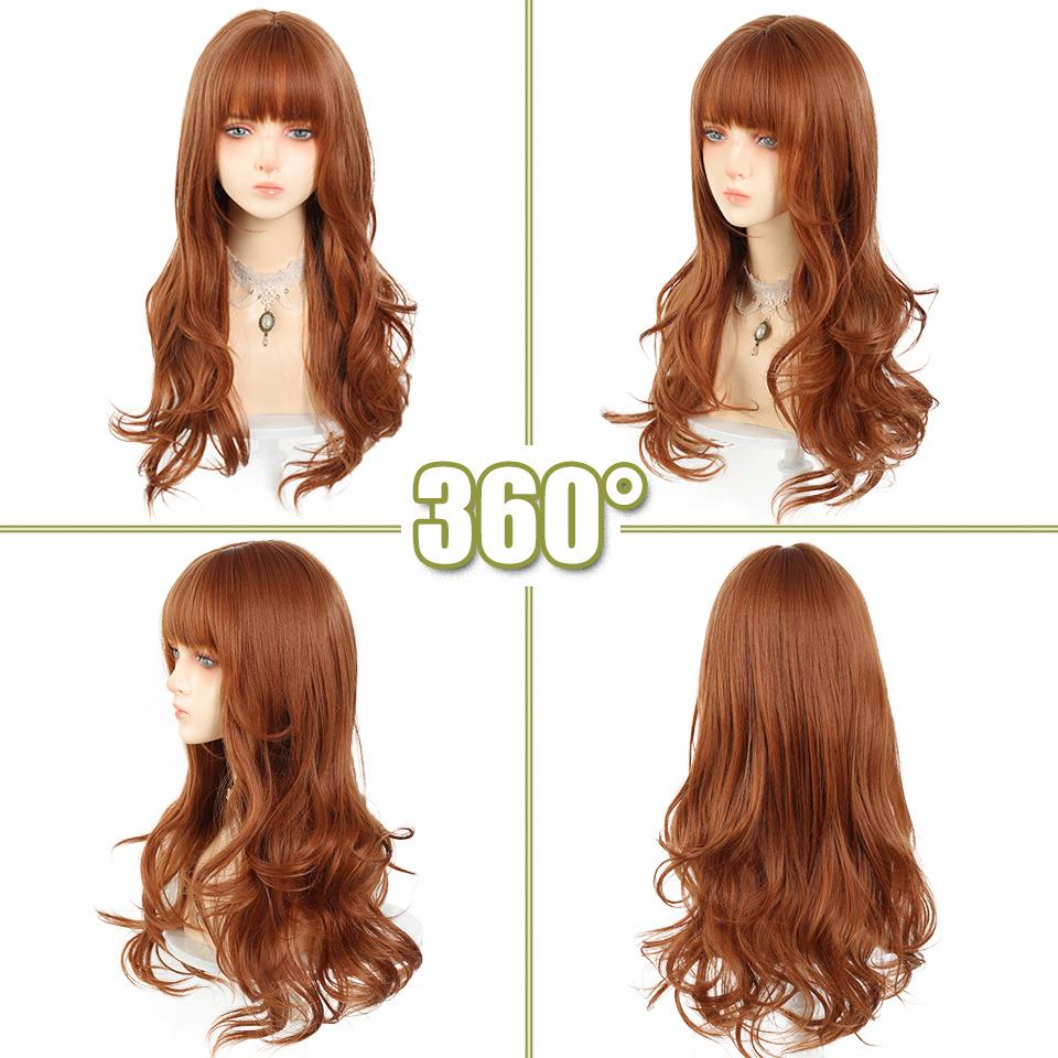 WTB Orange-brown Long Curly Synthetic Wig Female Daily Fluffy Natural Straight Bangs Orange-brown Long Curly Wig