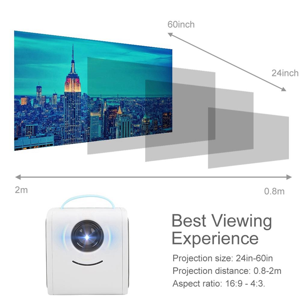 Projector 1080P 2W Loudspeaker Soft Harmless Light 30000 Hours Portable Projector for