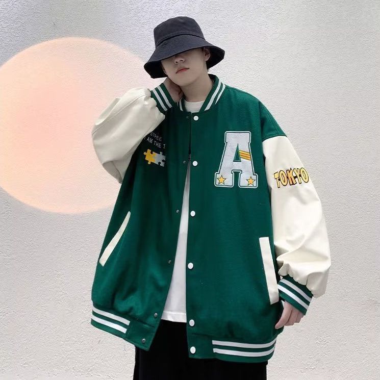 

Чоловіча куртка Весняно-осінній верхній одяг Бейсбольний комір Одяг Повсякденна куртка Чоловіча XXXL зелений