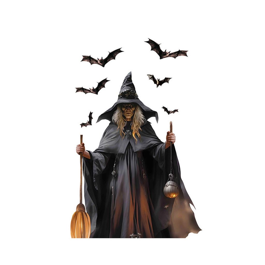Halloween, Nálepka na okno čarodějnice, Obří horor, Siluetová nálepka na okno, Party dekorace
