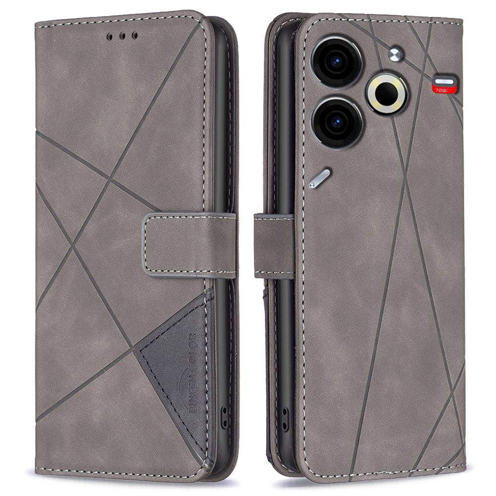 

For TECNO Pova 6 Neo Phone Cases Wallet Stand Geometry Imprint Leather Cover Grey