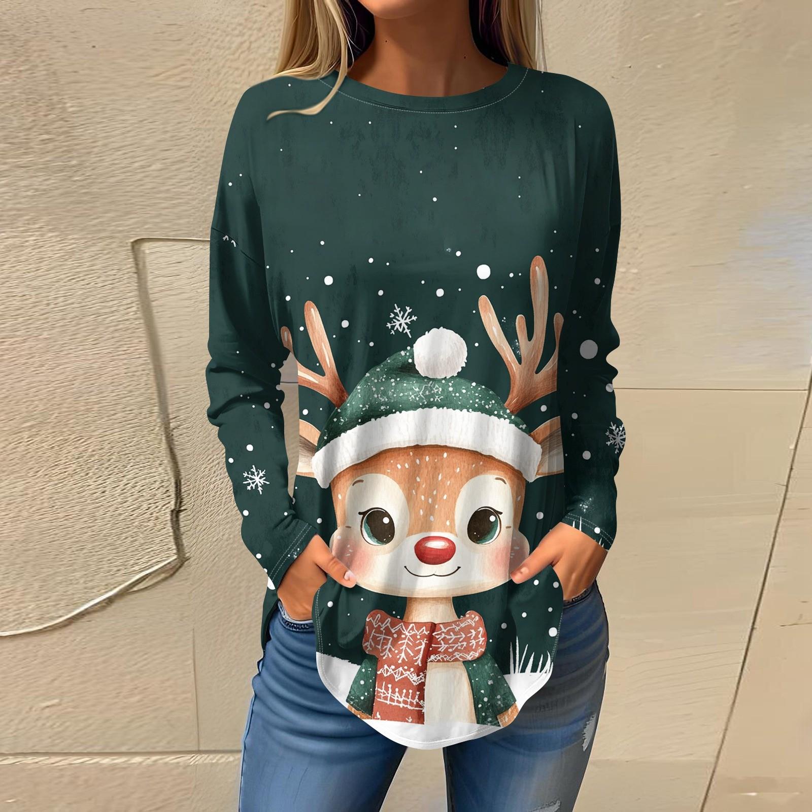 

Футболки для женщин, повседневные рубашки с длинным рукавом, толстовка с винтажным графическим рождественским принтом, топ-пуловер XXXL чёрный