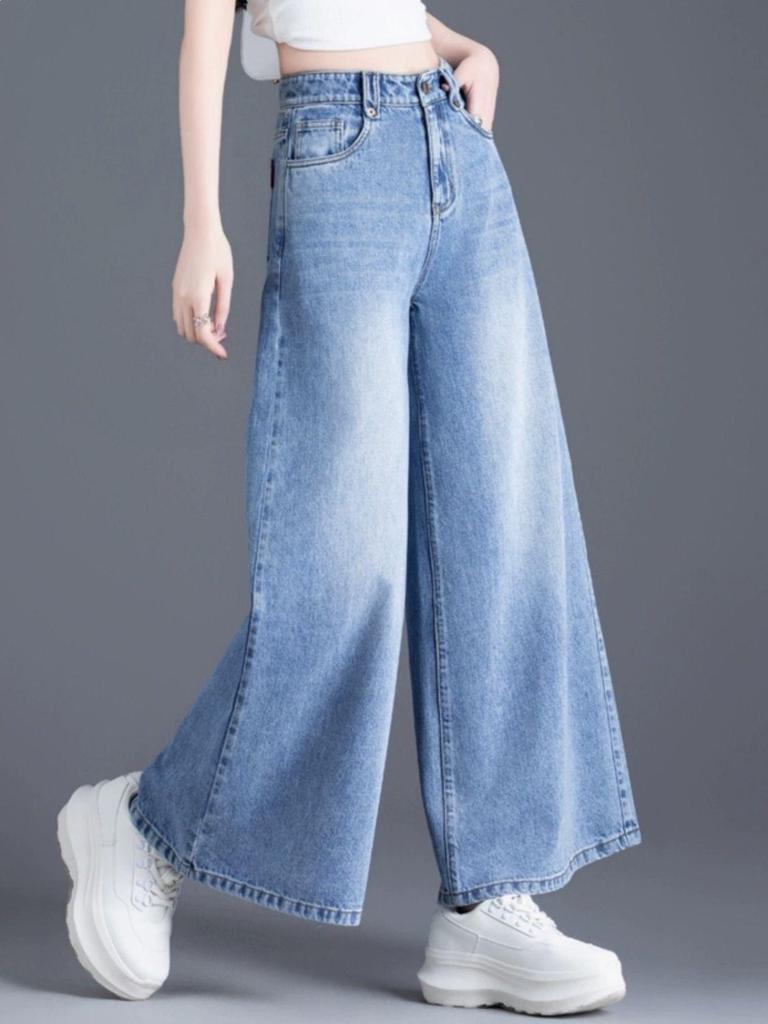 Damen Hellblaue Weitbeinige Jeanshose - Frühjahr 2026, Petite Neun-Zehntel-Länge, Locker geschnittene Rockhose
