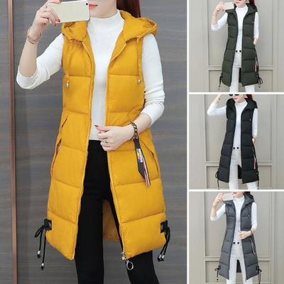Damen Winter Große Größen Warm Lässig Einfarbig Locker Daunenweste Mantel Ärmellos Kapuze Mittellang Strickjacke
