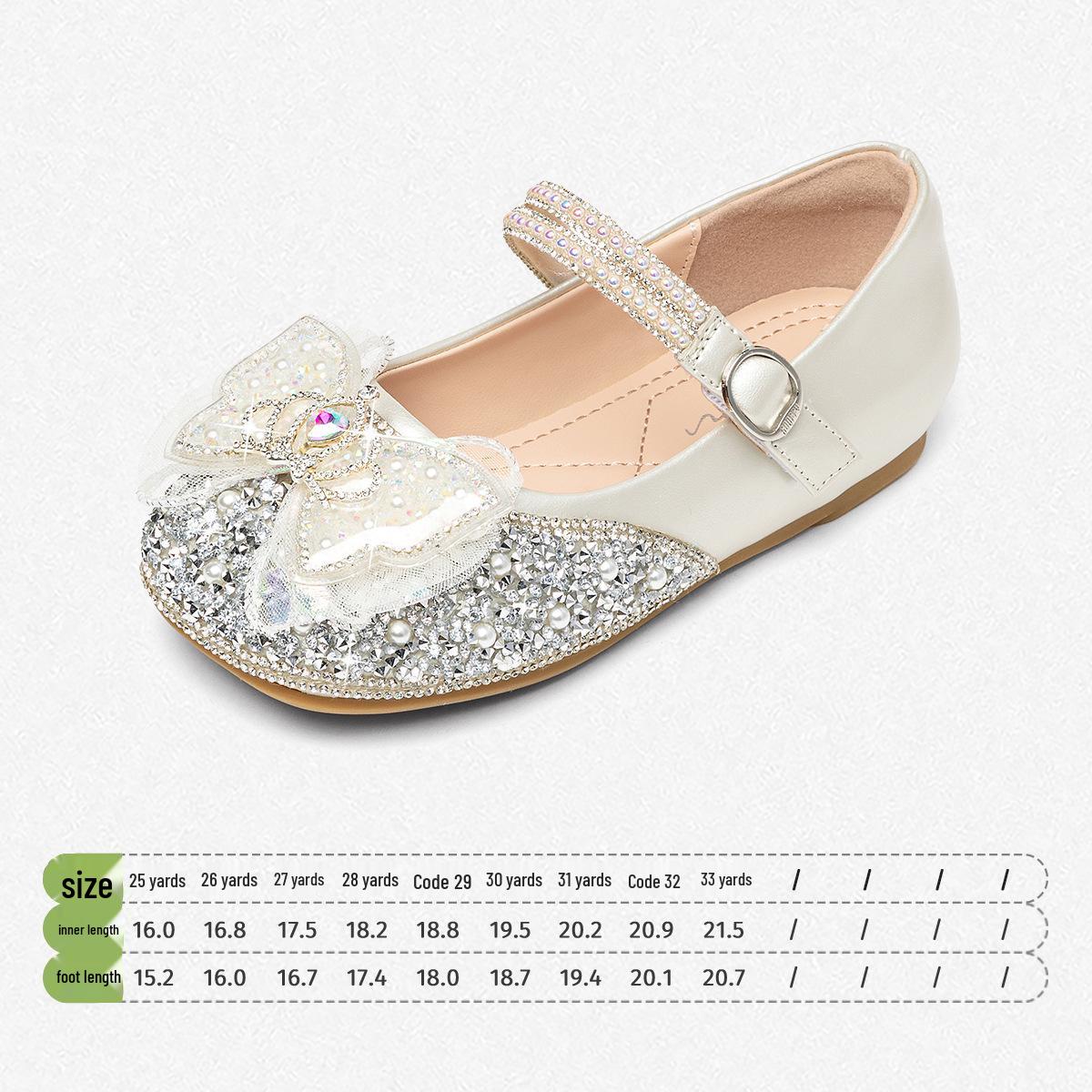 Flowing Light Snuffy Girls  Crystal Princess Shoes - 2026 Spring/Autumn Shiny Leather Shoes for Kids 33