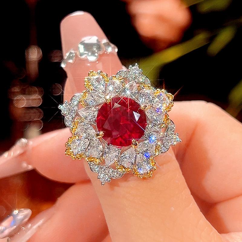 Jewelry Copper Bottom Gold-Plated Simulation Red Corundum Light Luxury Suit Female 12-10Mm