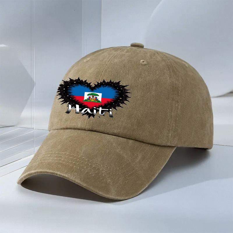 Haitian Flag Heart Baseball Cap Adjustable Polyester Unisex Casual Streetwear Patriotic Heritage Hat