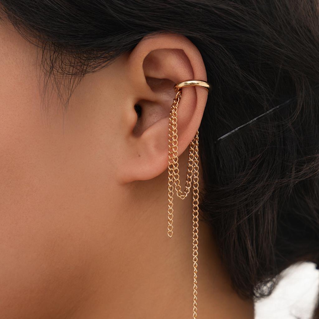 Vintage Metal Bead Tassel Ear Clip for Women Fashion Imitation Pearl Long Tassel Chain No Ear Holes Earbone Clip Jewelry Gifts