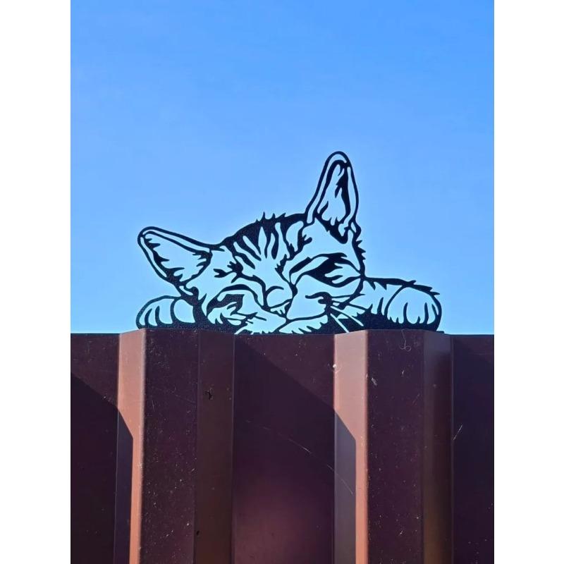 Garden Metal Cat Sculpture for Fence Decor