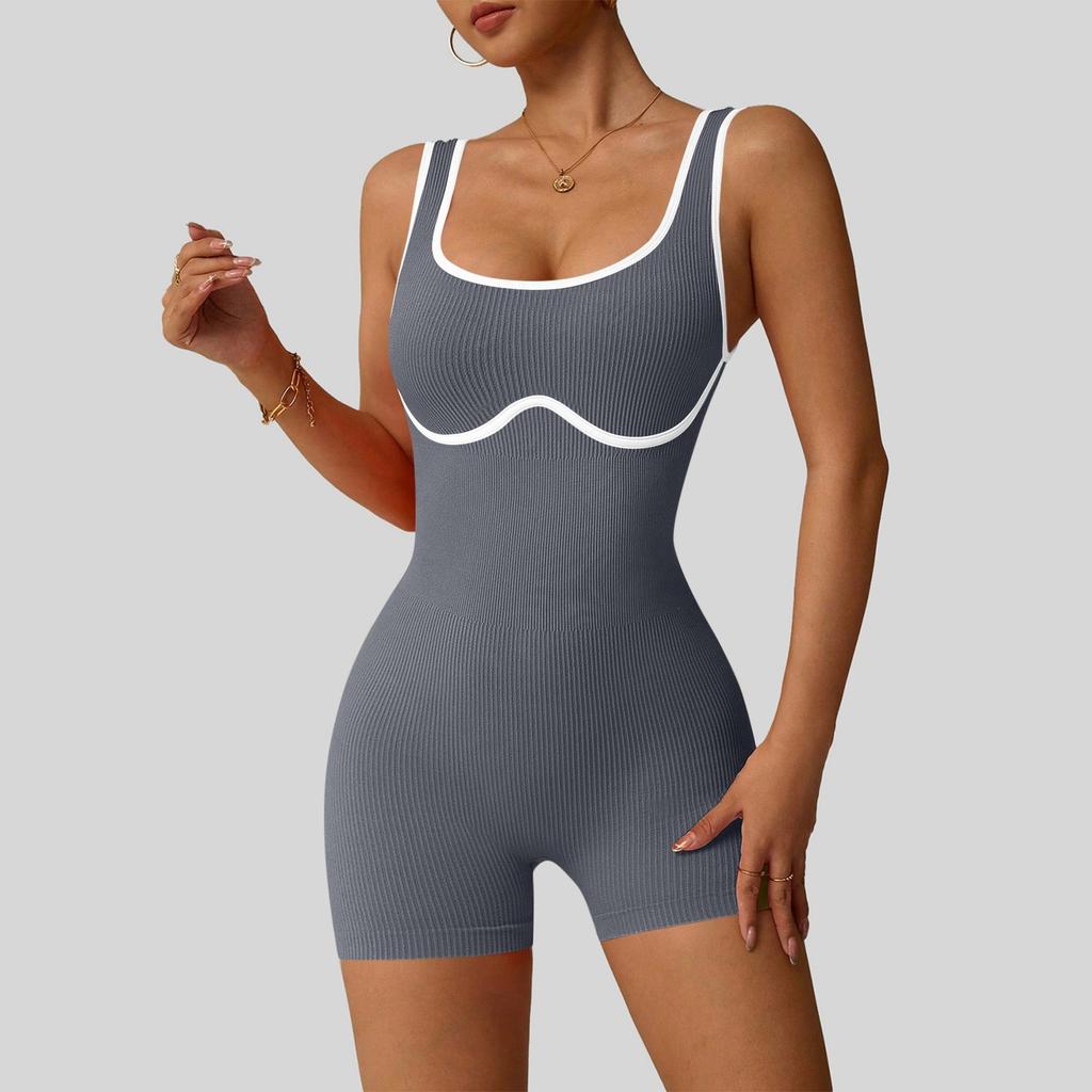 Women's Fashionable Solid Color Round Neck Tight Back Yoga Suit Yoga Jumpsuit