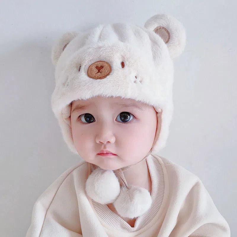 Cute Winter Warm Kids Girl Boys Baby Hats Fleece Wool Hemming Caps With Ball Solid Wool Ear Protection Hats Soft Newborn Bonnet