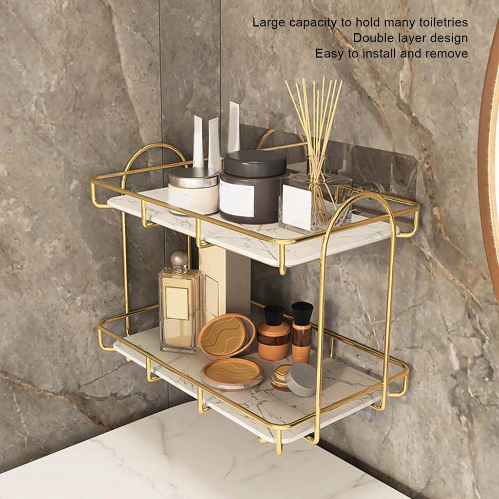 Bathroom Storage Rack Gold White 2 Tier Makeup Shelf Humanized Structure Anti Slip Counter Organizer Bathroom Counter Organizer