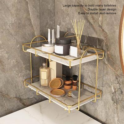 Badezimmer-Aufbewahrungsregal Gold Weiß 2-stöckiges Kosmetikregal Humanisierte Struktur Anti-Rutsch-Theken-Organizer Badezimmer-Theken-Organizer