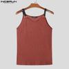 INCERUN Men Summer Sleeveless Strap Rib Semi-Sheer Tank Tops