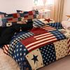 3-teiliges Vintage Geometrie Amerikanische Flagge Bettbezug-Set, Rustikales Karomuster Florales Sternenstreifen USA Patriotischer Blockdruck Steppdecke Bettwäsche