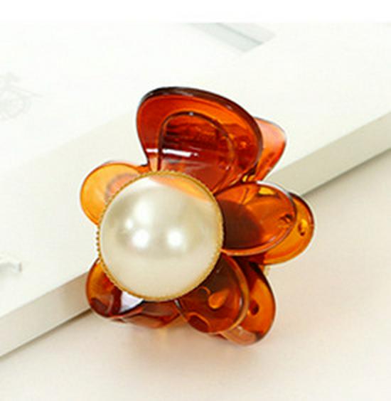 

Korean-Japanese Flower Pearl Hair Clips - Acrylic Ponytail & Hairpin Accessory кофейный
